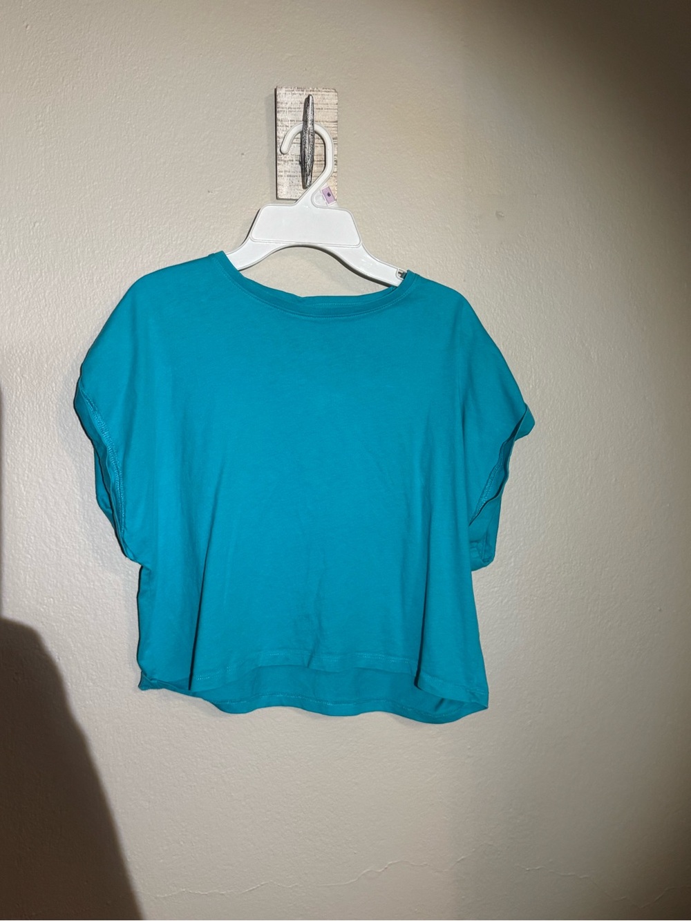 Zara Teal Boxy Crop Short Sleeve Top
